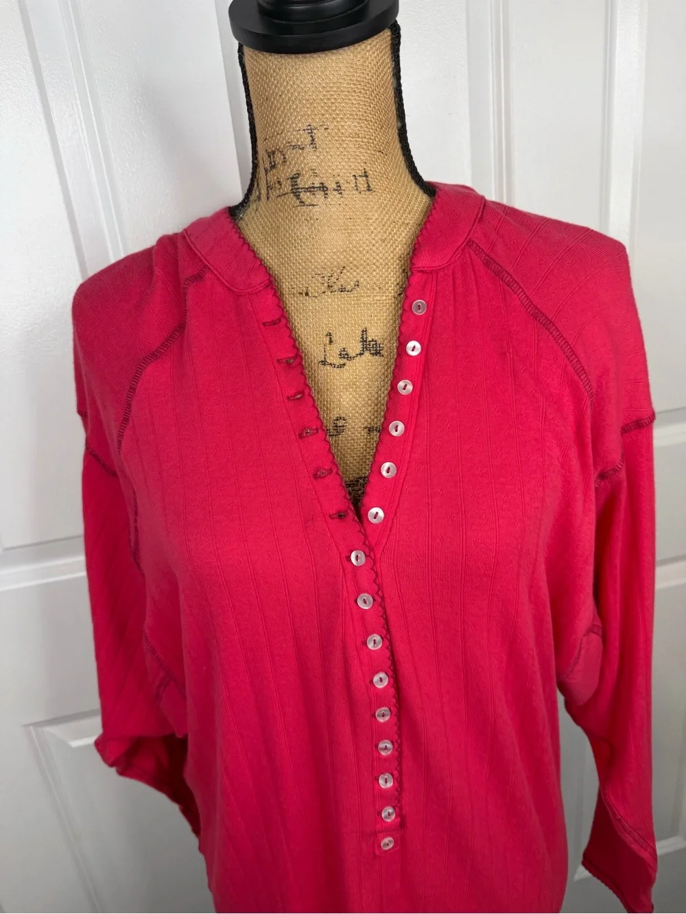 Free People XS Pink Pointelle Henley Tunic Top NWT Cotton Blend